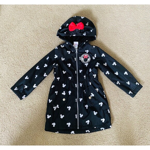 DISNEY Jacket Girls 4T Black Hooded Lightweight‎ Zip Up Red Bow Minnie Mouse - Picture 4 of 7